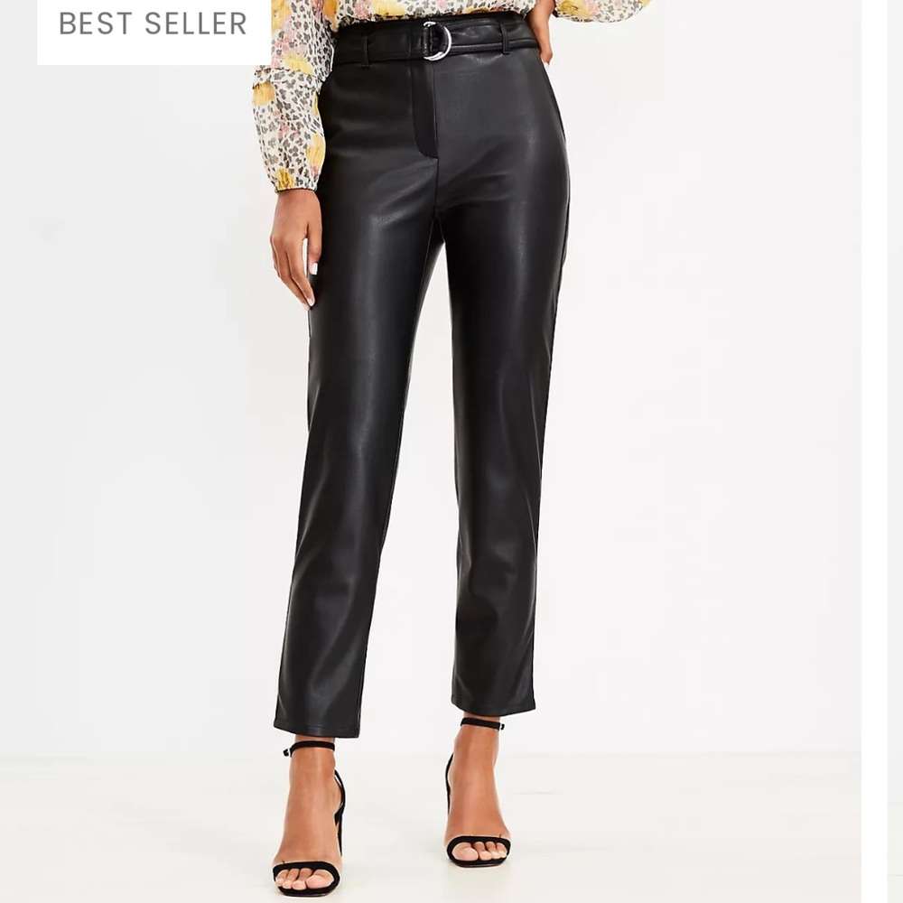 LOFT Black Faux Leather Ankle Pants NWT